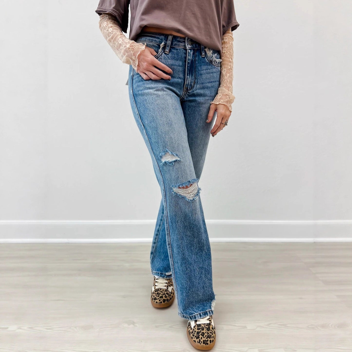 Ripped Jeans Slim-fitting Mid-waist Straight-leg Pants null