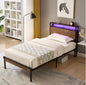 Twin Size Metal Platform Bed Frame With Wooden Headboard And Footboard With USB LINER My Store
