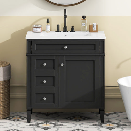 Vanity With Top Sink, Modern Bathroom Storage Cabinet With 2 Drawers And A Tip-out Drawer My Store