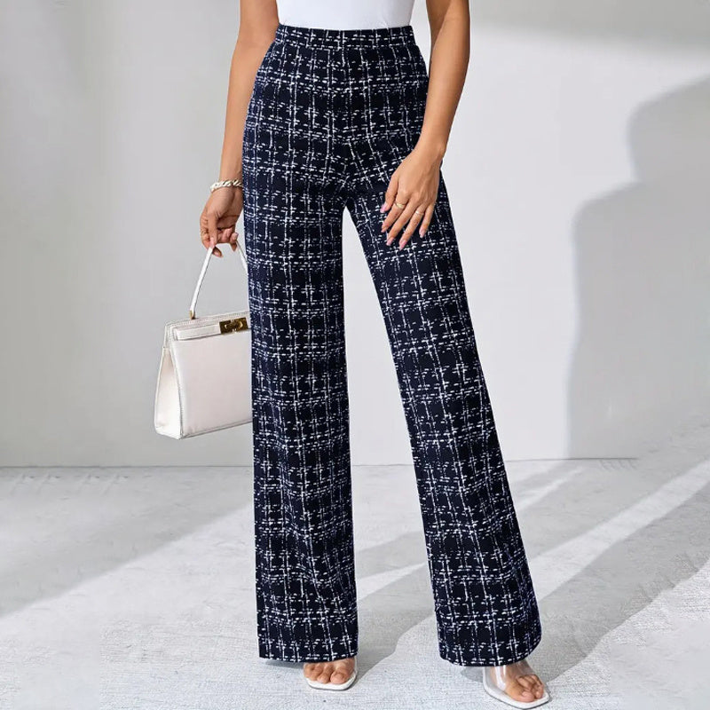 Women's Printed Check High-Waisted Straight Leg Pants My Store