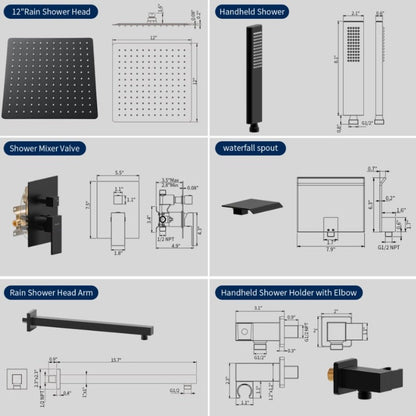 Matte Black Shower System 12 Inch Rain Shower Head With Handheld Spray Inkedjoy