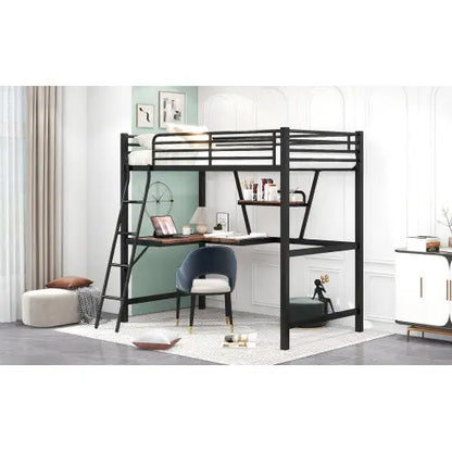 Twin Size Loft Metal&MDF Bed With Desk And Shelf, Black My Store