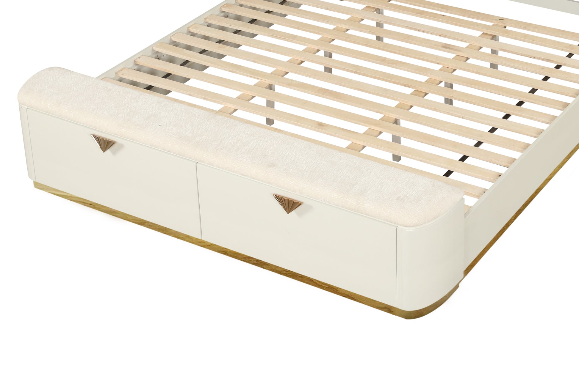 5-Pc King Upholstered Bedroom Set with Wood & Gold Accents in Beige - Ohberri