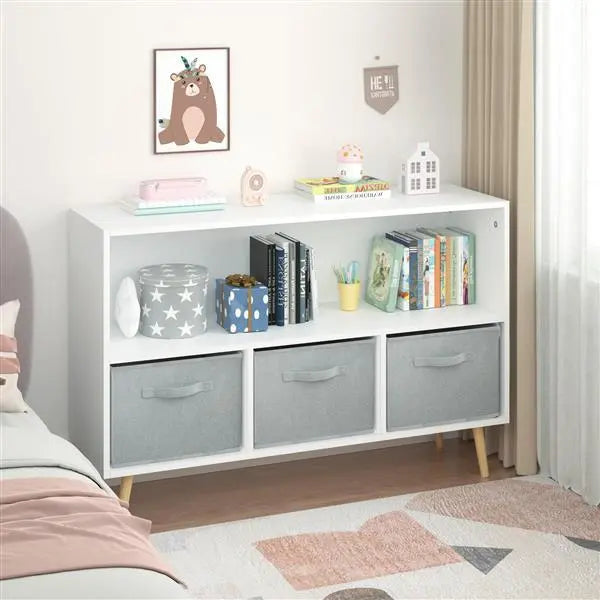 Children's Bookcase With Foldable Fabric Drawers, Children's Book Display, Toy Storage My Store