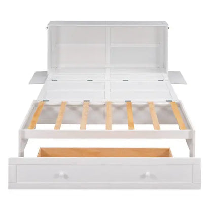 Queen Size Mobile Murphy Bed With Drawer And Little Shelves On Each Side,White My Store