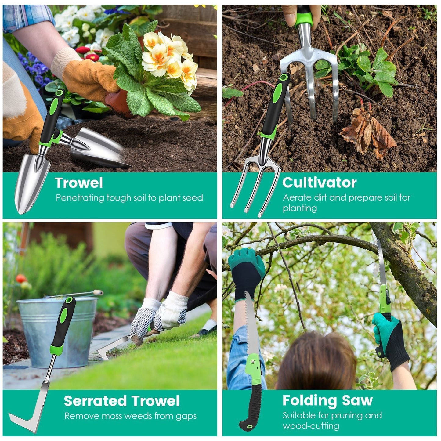 13Pcs Garden Tool Set Aluminum Alloy Gardening Hand Tools Starter Kit With Garden Bag Heavy Duty Inkedjoy
