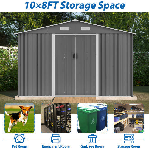 10X8 FT Outdoor Storage Shed- Grey Inkedjoy