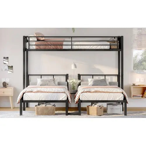 Twin Over Twin & Twin Bunk Beds For 3, Twin XL Over Twin & Twin Bunk Bed Metal Triple Bunk Bed, Black My Store