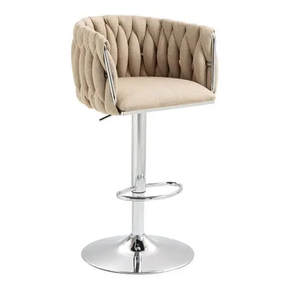 360 Fabric Cover Swivel Bar Stools Set Of 2, Adjustable Counter Height Bar Chairs With Woven Back & Footrest, Silver Chromed Bar Stools For Kitchen Island, Cafe, Pub My Store