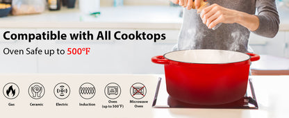 2-in-1 Enameled Cast Iron Dutch Oven Large Double Handle - Oven Safe up to 500°F Ohberri