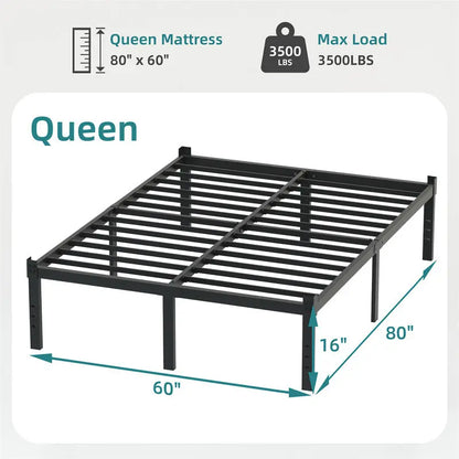 Classic Iron Bed Frame Mattress Under Bed Storage No Box Spring Needed Queen-Black My Store