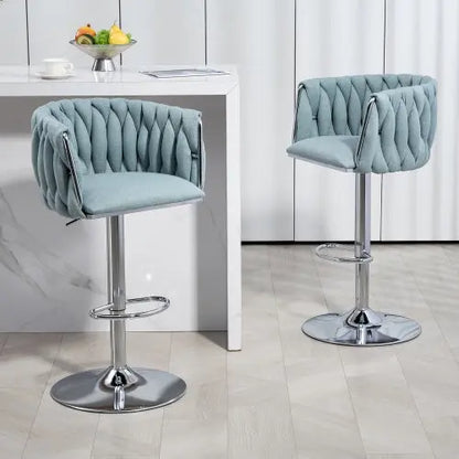 360 Fabric Cover Swivel Bar Stools Set Of 2, Adjustable Counter Height Bar Chairs With Woven Back & Footrest, Silver Chromed Bar Stools For Kitchen Island, Cafe, Pub My Store