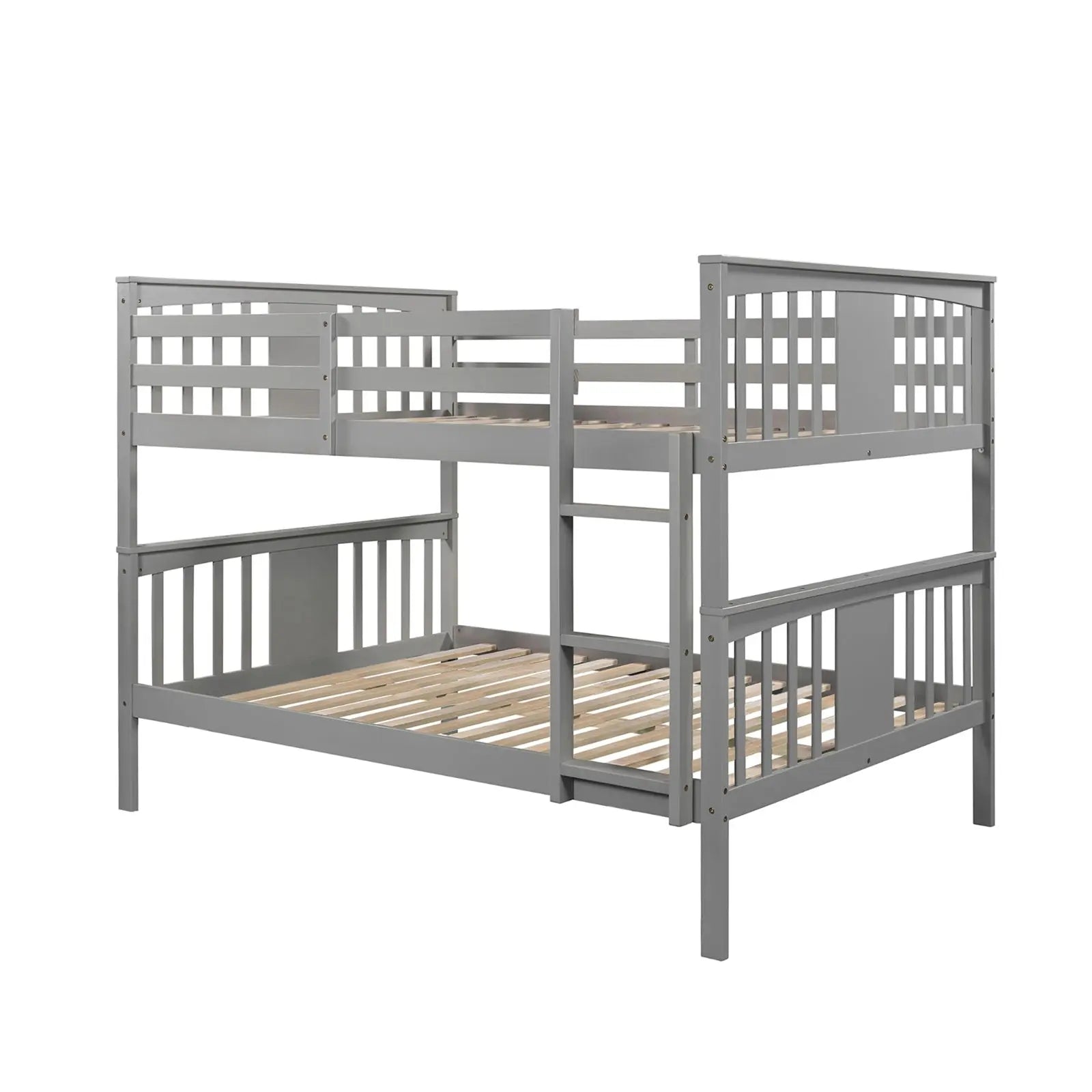 Full Over Full Bunk Bed With Ladder For Bedroom, Guest Room-Gray My Store