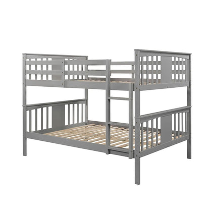 Full Over Full Bunk Bed With Ladder For Bedroom, Guest Room-Gray My Store
