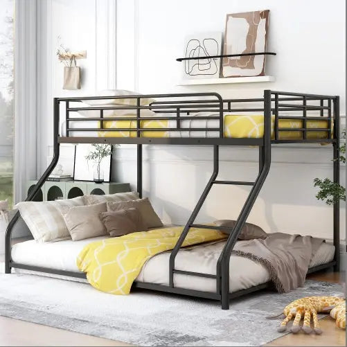 Metal Floor Bunk Bed, Twin XL Over Queen, Black My Store
