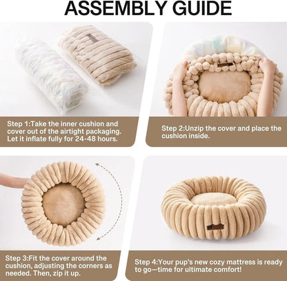 MEWOOFUN Donut Dog Bed For Medium Dogs - Calming Pet Bed With Non-Slip Bottom, Washable For Pets Up To 45 Lbs Light Brown My Store