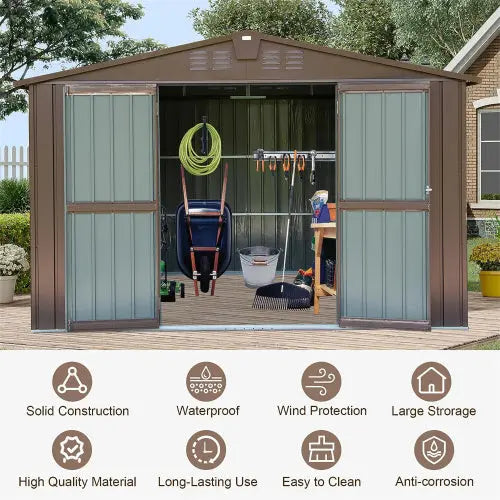 Outdoor Storage Shed 10'x8', Metal Brown My Store
