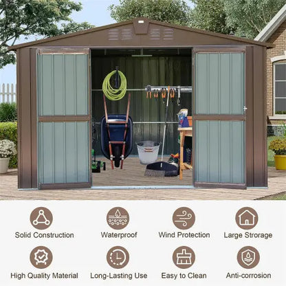 Outdoor Storage Shed 10'x8', Metal Brown My Store