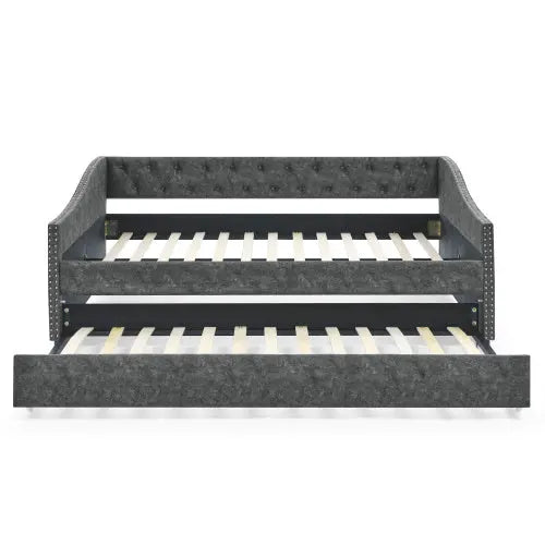 The Full-size Sofa Bed Features A Double-sized Upholstered Tufted Sofa Bed On Wheels My Store