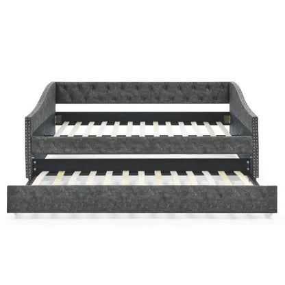 The Full-size Sofa Bed Features A Double-sized Upholstered Tufted Sofa Bed On Wheels My Store