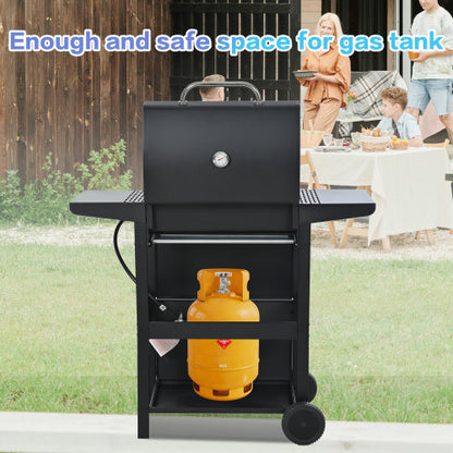 Propane Gas Grill 3 Burner Barbecue Grill, Stainless Steel With Two Shelves, Lid, Wheels And Bottle Opener Inkedjoy