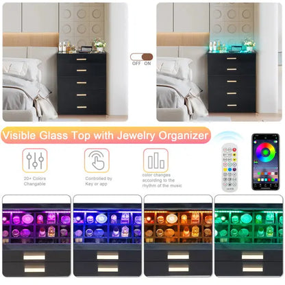 5-drawer Cabinet With Light Tempered Glass Cabinet And Bedside Table My Store