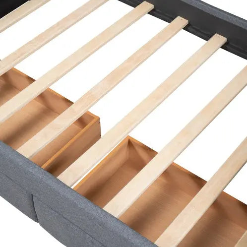 Upholstered Twin Size Daybed With Two Drawers, Wood Slat Support, Gray My Store