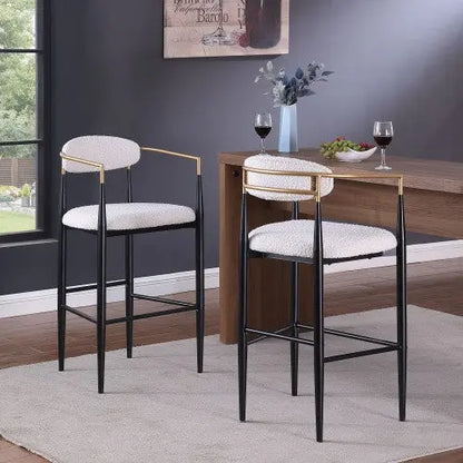 Barstools Set Of 2, Counter Height Upholstered Bar Stools With Back For Kitchen Island, Beige Faux PU Leather Seating Black Iron Legs 260LBS Weight Capacity My Store
