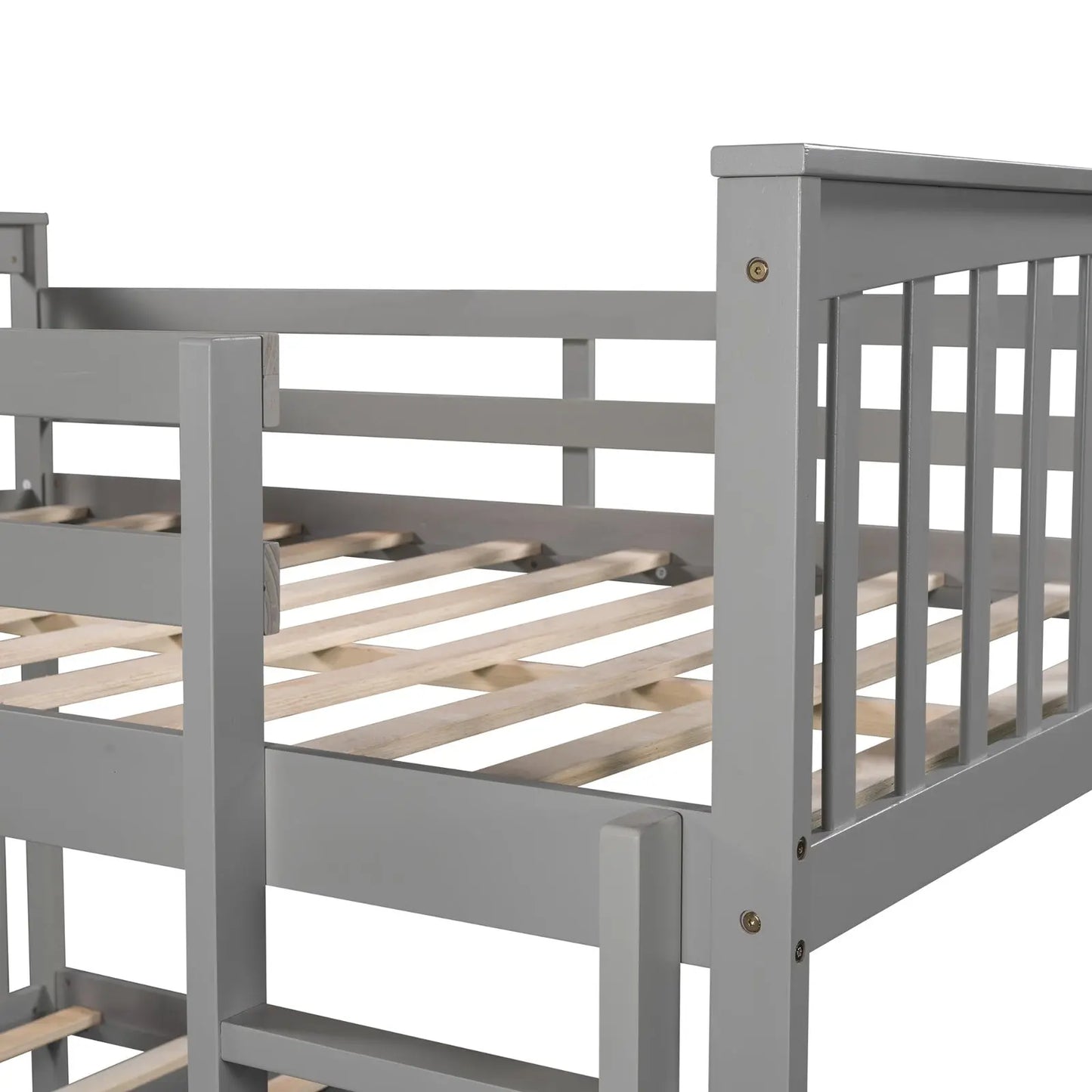 Full Over Full Bunk Bed With Ladder For Bedroom, Guest Room-Gray My Store