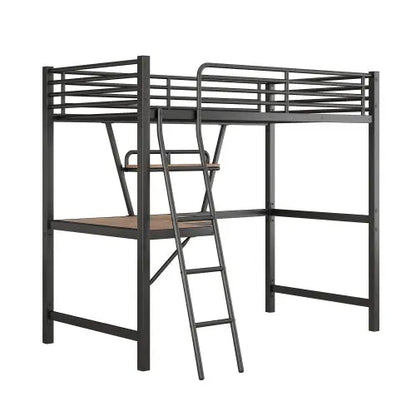 Twin Size Loft Metal&MDF Bed With Desk And Shelf, Black My Store