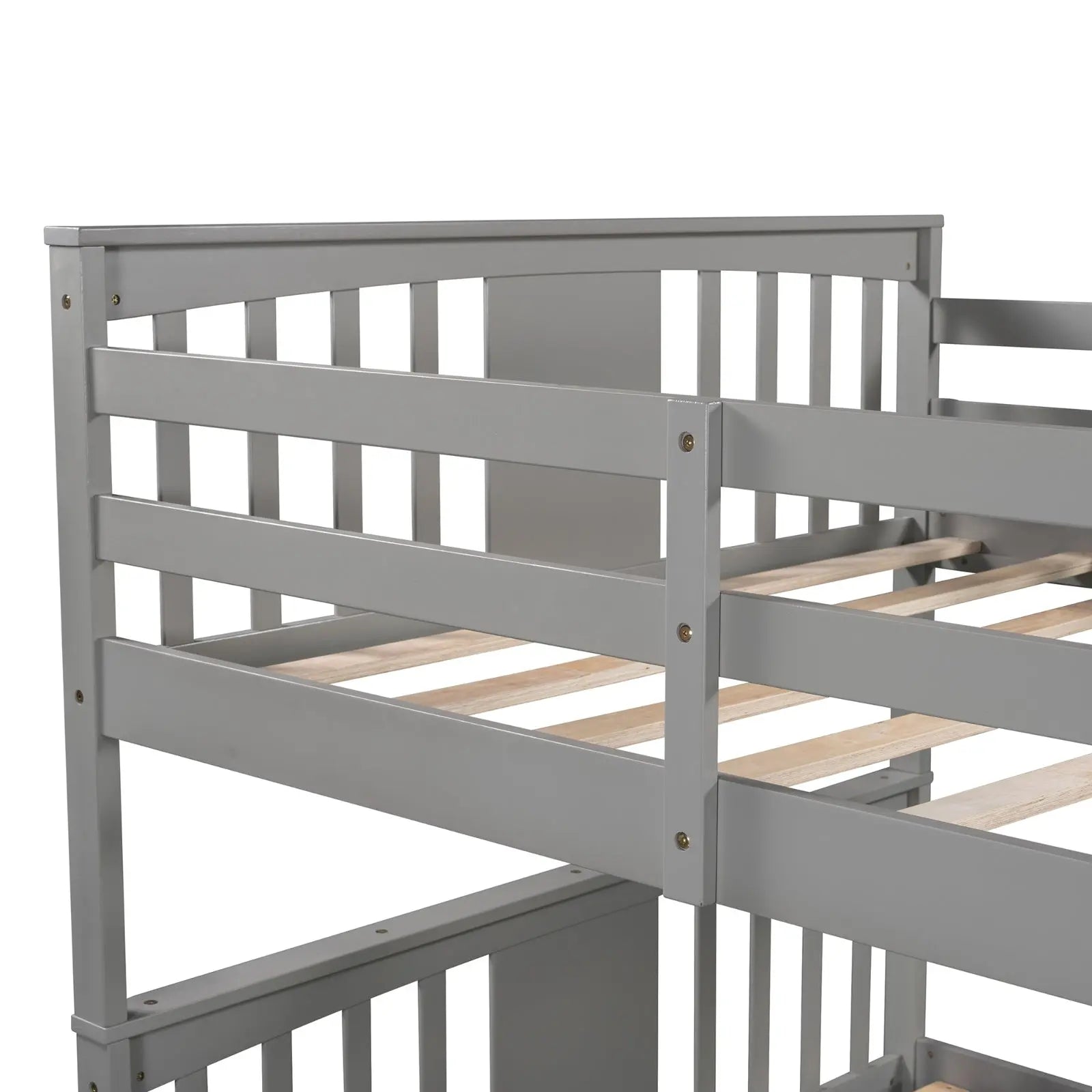 Full Over Full Bunk Bed With Ladder For Bedroom, Guest Room-Gray My Store