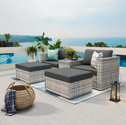 5 Pieces PE Wicker Sectional Sofa Set With Gray Cushion My Store