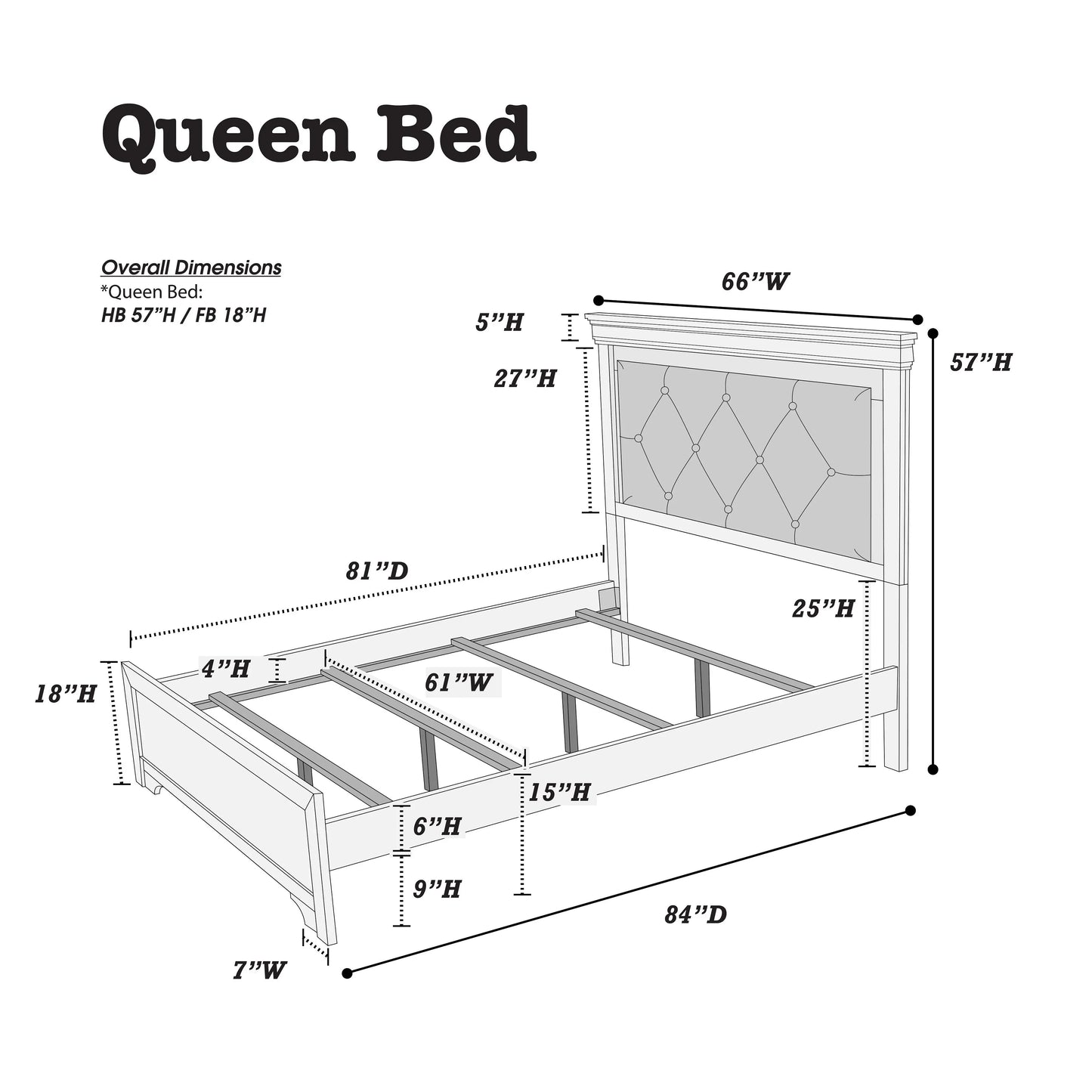 Dark Gray Faux Leather Tufted Headboard 1pc Queen Size Bed W LED Bedroom -Grey My Store
