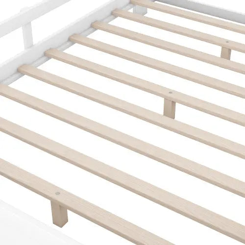 Wood Full Size Platform Bed With Built-in LED Light, Storage Headboard And Guardrail, White My Store