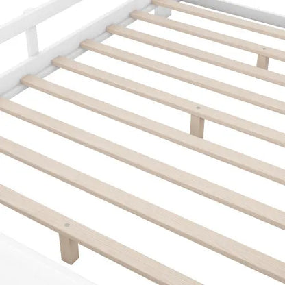 Wood Full Size Platform Bed With Built-in LED Light, Storage Headboard And Guardrail, White My Store