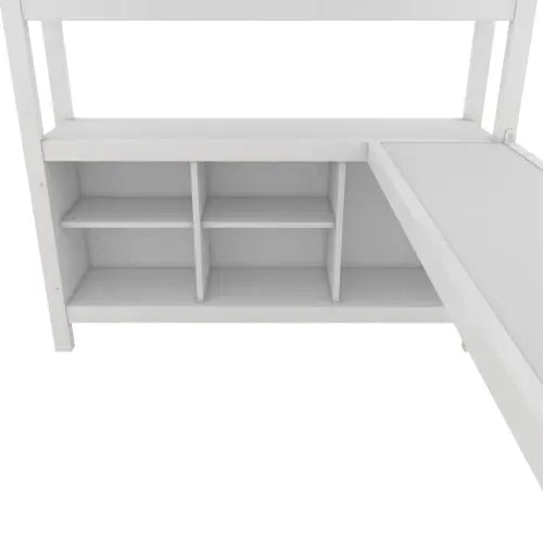 Metal Loft Bed With Wardrobe And L-shaped Desk, Full Size Loft Bed With Storage Cubes And Shelves My Store