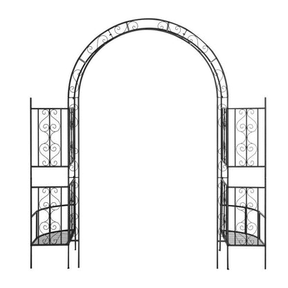 7ft Double-layer Curved Roof With Screen, Planting Frame, Black Wrought Iron Arch Inkedjoy