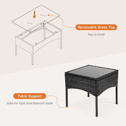 4 Pieces, Outdoor Furniture With Glass Table, Weaving Wicker Rattan Patio Chairs Inkedjoy