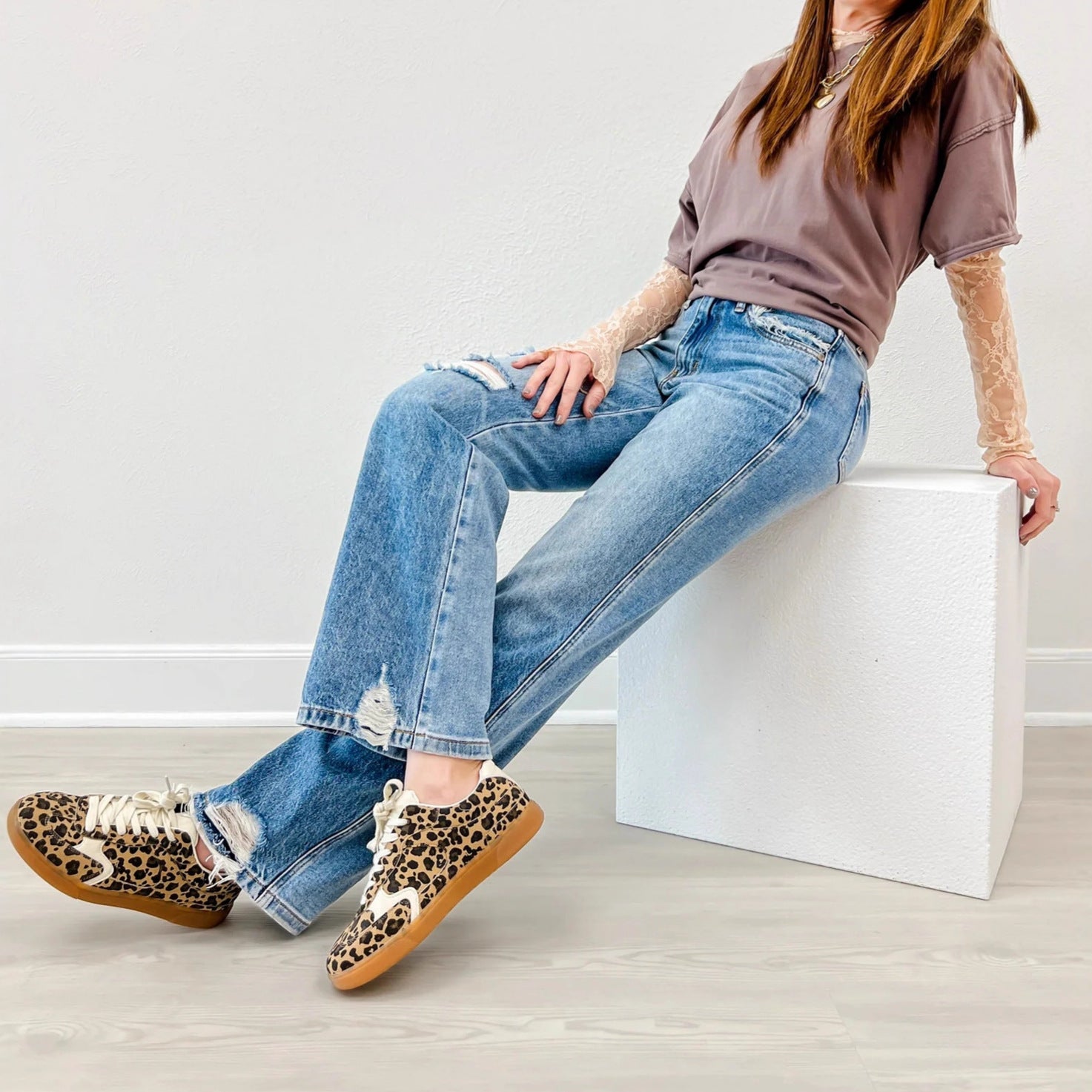 Ripped Jeans Slim-fitting Mid-waist Straight-leg Pants null