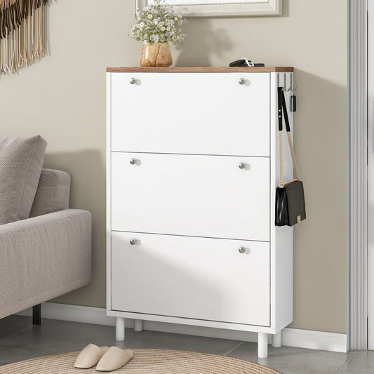 Narrow 3-Flip Drawer Shoe Cabinet Wood Grain Top Entryway Organizer Inkedjoy