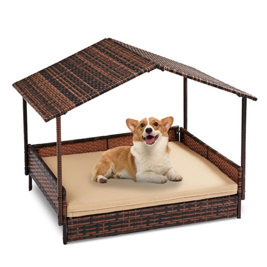 Herringbone Top Brown Gradient Rattan Beige Mat Cat And Dog House My Store