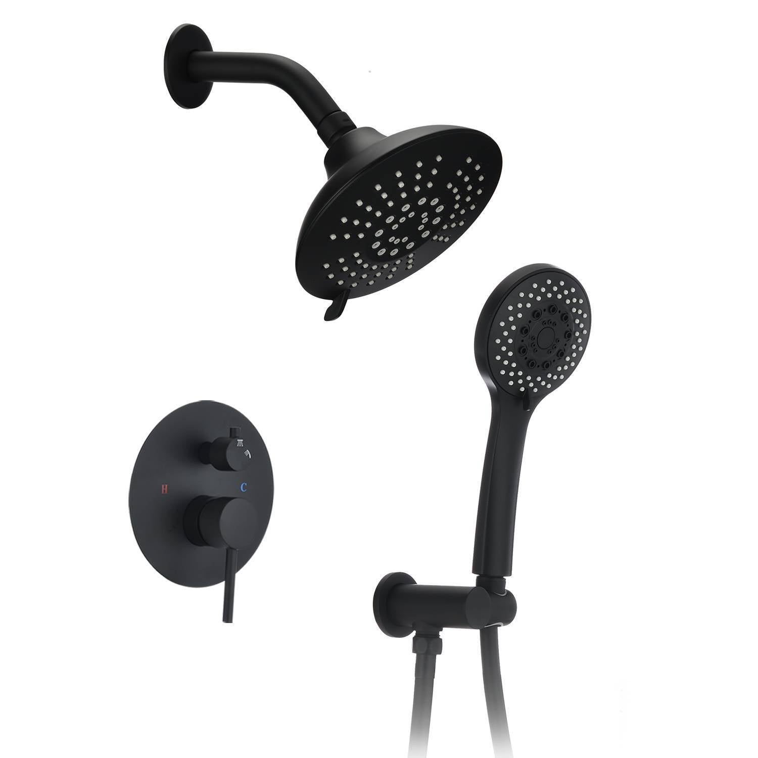Round Shower System Wall Mounted Rain Mixer Combo Set Inkedjoy