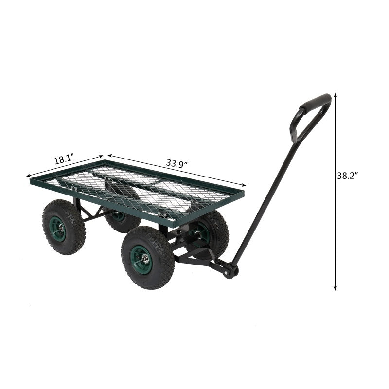 Iron Wood Green Garden Cart With Four Wheels Inkedjoy