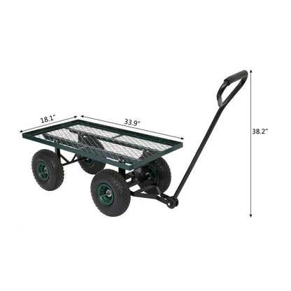 Iron Wood Green Garden Cart With Four Wheels Inkedjoy