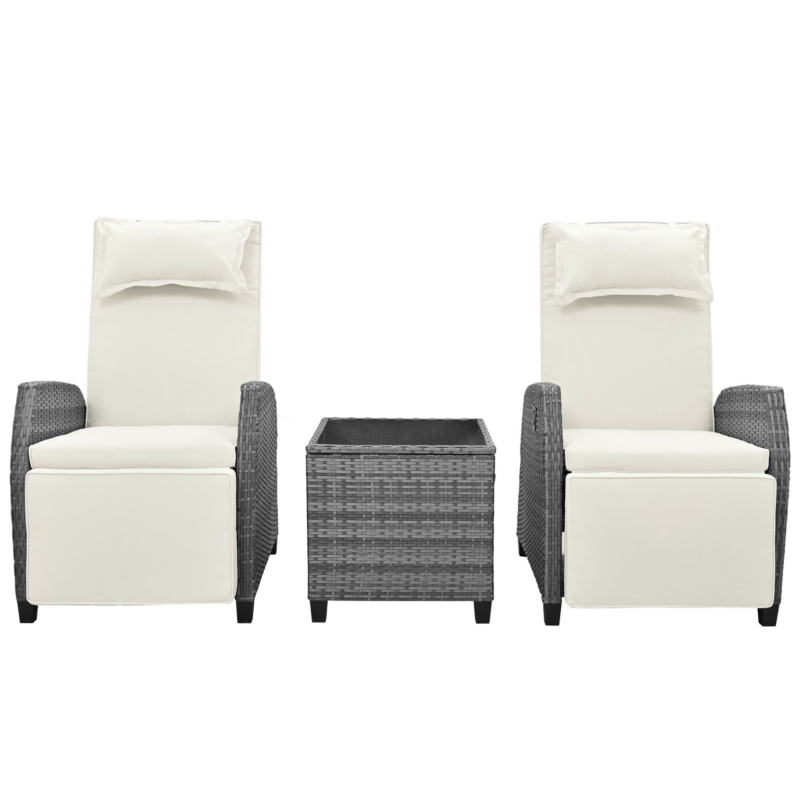 U Style Outdoor Rattan 2-Person Combo W  Coffee Table, Adjustable For Courtyard Inkedjoy