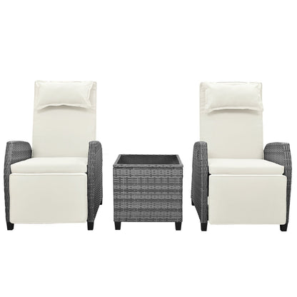 U Style Outdoor Rattan 2-Person Combo W  Coffee Table, Adjustable For Courtyard Inkedjoy