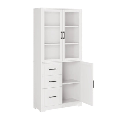 3 Doors, 3 Draws, 5 Layers, 78x38.5x170cm, Display Cabinet , Storage Cabinets White My Store