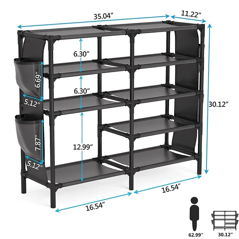 Shoe Rack With Pockets, 5-Tier Shoe Boots Organizer Inkedjoy
