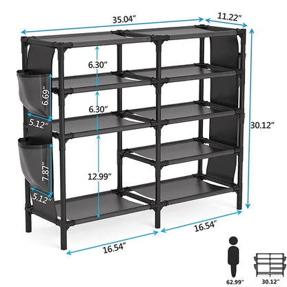 Shoe Rack With Pockets, 5-Tier Shoe Boots Organizer Inkedjoy