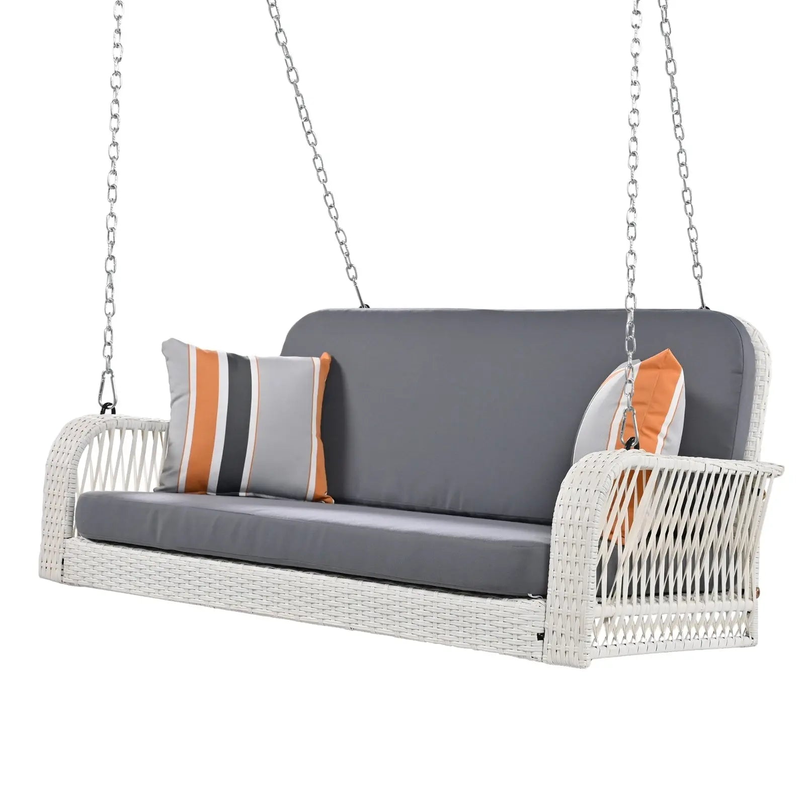 GO PE Wicker Porch Swing, 2-Seater Hanging Bench With Chains, Patio Furniture Swing For My Store